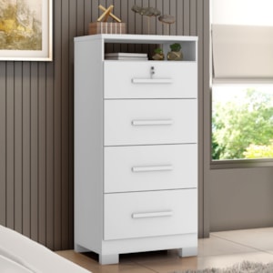 Comoda 4 Gavetas 1 Nicho Primor 62X130 cm Branco Absoluto ZANZ