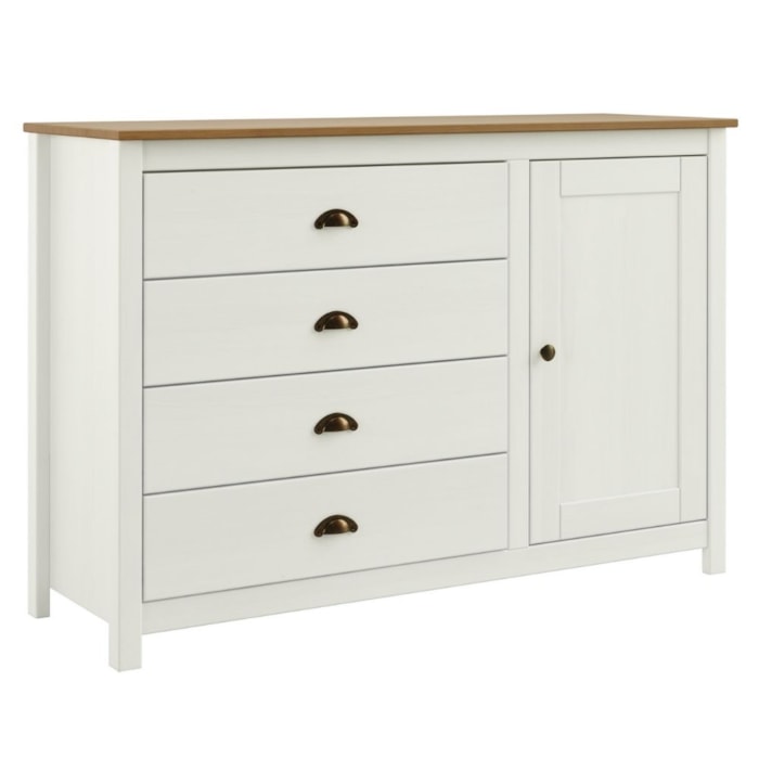 Comoda 4 Gavetas 1 Porta Madeira Macica Taeda 125 cm 9149 Branco Freijo Festra