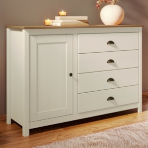 Comoda 4 Gavetas 1 Porta Madeira Macica Taeda 125 cm 9149 Branco Freijo Festra