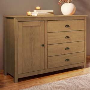 Comoda 4 Gavetas 1 Porta Madeira Macica Taeda 125 cm 9149 Freijo Festra