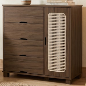 Comoda 4 Gavetas 1 Porta MDF 81 cm Clara Chocolate Decmade