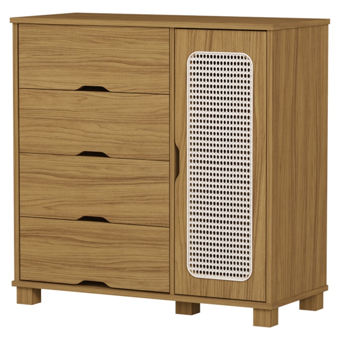Comoda 4 Gavetas 1 Porta MDF 81 cm Clara Nature Decmade