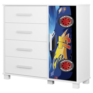Comoda 4 Gavetas 1 Porta MDF 81 cm Livia Azul Decmade