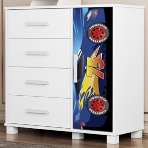 Comoda 4 Gavetas 1 Porta MDF 81 cm Livia Azul Decmade