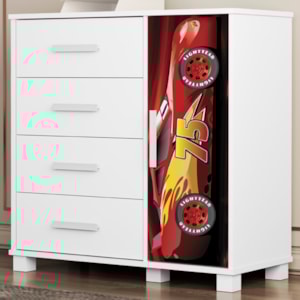 Comoda 4 Gavetas 1 Porta MDF 81 cm Livia Vermelho Decmade