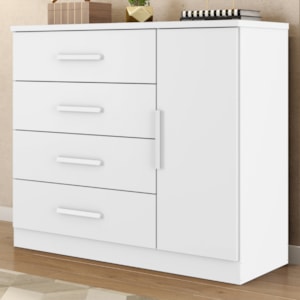 Comoda 4 Gavetas 1 Porta Novage 115 cm Branco Absoluto ZANZ
