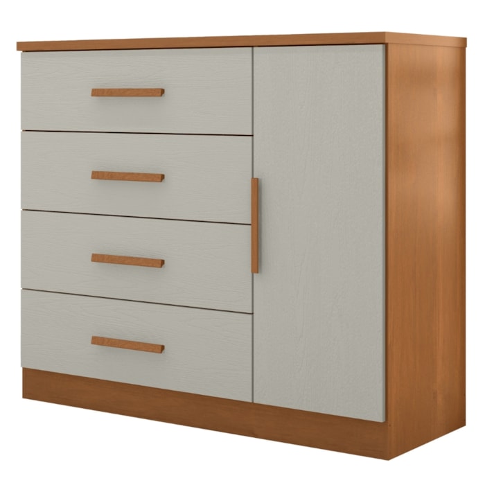 Comoda 4 Gavetas 1 Porta Novage 115 cm Cinamomo Areia ZANZ