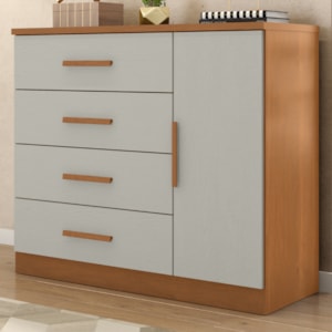 Comoda 4 Gavetas 1 Porta Novage 115 cm Cinamomo Areia ZANZ