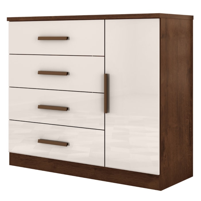 Comoda 4 Gavetas 1 Porta Novage 115 cm Jacaranda Off White ZANZ