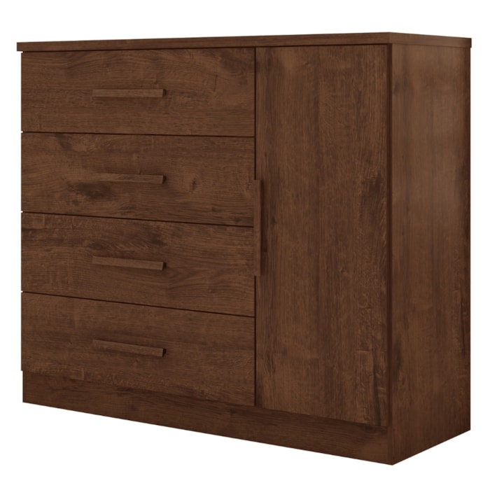 Comoda 4 Gavetas 1 Porta Novage 115 cm Jacaranda ZANZ
