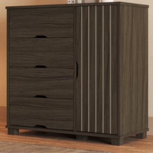 Comoda 4 Gavetas 1 Portas MDF 81 cm Bela Chocolate Decmade