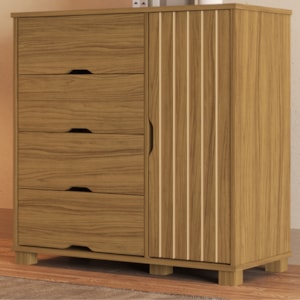 Comoda 4 Gavetas 1 Portas MDF 81 cm Bela Nature Decmade