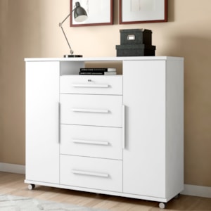 Comoda 4 Gavetas 2 Portas 1 Nicho Com Rodizios Versa 135 cm Branco Absoluto ZANZ