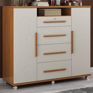 Comoda 4 Gavetas 2 Portas 1 Nicho Com Rodizios Versa 135 cm Cinamomo Areia ZANZ