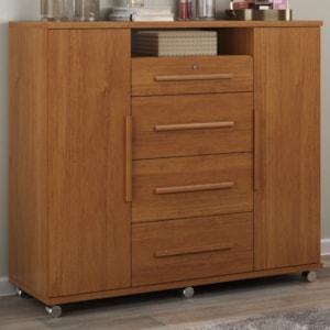 Comoda 4 Gavetas 2 Portas 1 Nicho Com Rodizios Versa 135 cm Cinamomo ZANZ