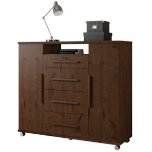 Comoda 4 Gavetas 2 Portas 1 Nicho Com Rodizios Versa 135 cm Jacaranda ZANZ