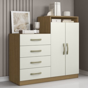 Comoda 4 Gavetas 2 Portas 115 cm Londres Atacama Off White ARMoveis
