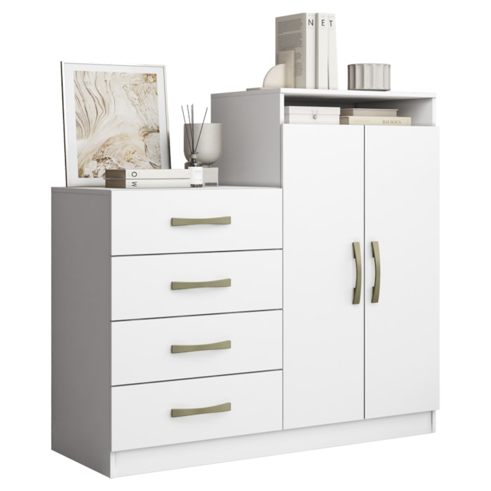 Comoda 4 Gavetas 2 Portas 115 cm Londres Branco ARMoveis