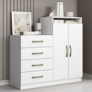 Comoda 4 Gavetas 2 Portas 115 cm Londres Branco ARMoveis
