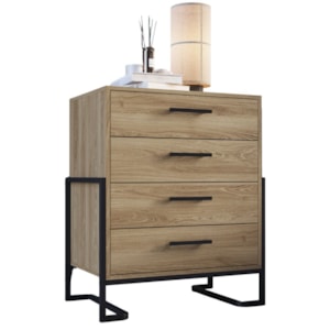 Comoda 4 Gavetas P1061 67 cm Oak Preto PP Milani Store