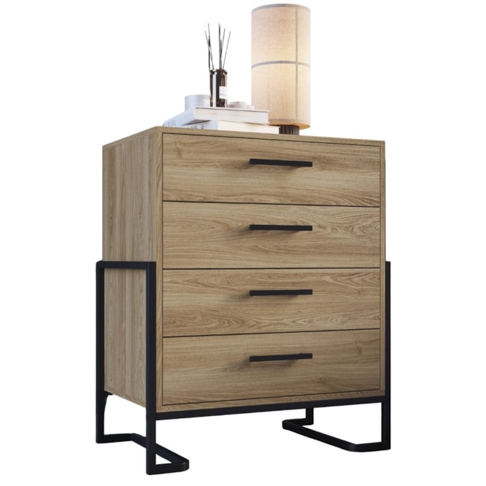 Comoda 4 Gavetas P1061 67 cm Oak Preto PP Milani Store