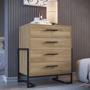 Comoda 4 Gavetas P1061 67 cm Oak Preto PP Milani Store