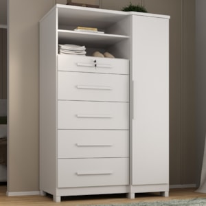 Comoda 5 Gavetas 1 Porta 2 Nichos Imperio 116X172 cm Branco Absoluto ZANZ