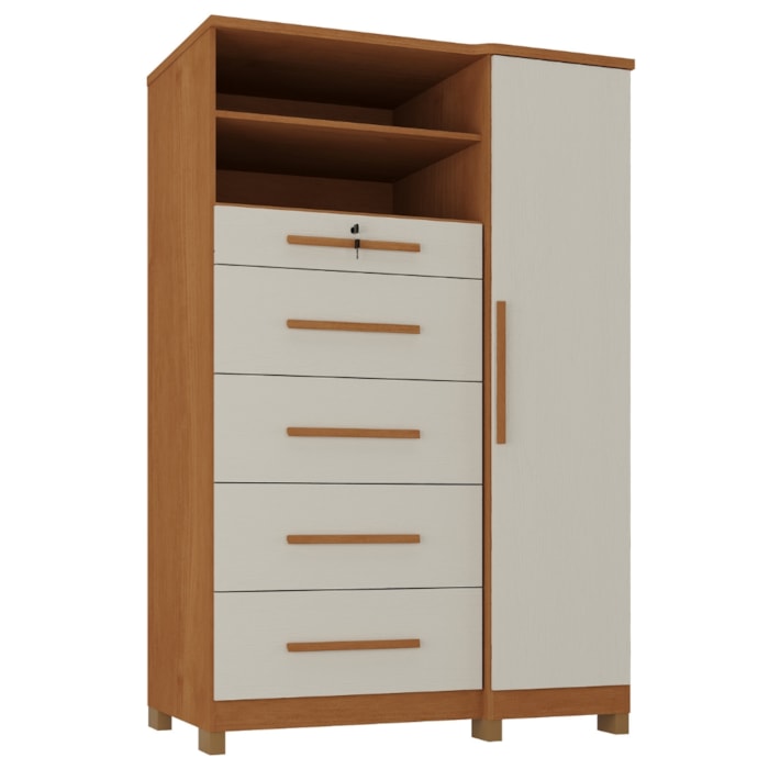 Comoda 5 Gavetas 1 Porta 2 Nichos Imperio 116X172 cm Cinamomo Areia ZANZ
