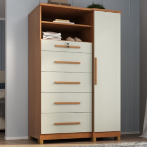 Comoda 5 Gavetas 1 Porta 2 Nichos Imperio 116X172 cm Cinamomo Areia ZANZ