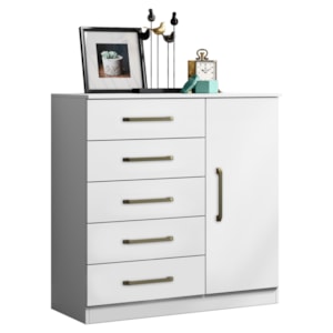 Comoda 5 Gavetas 1 Porta 91 cm Milao Branco ARMoveis