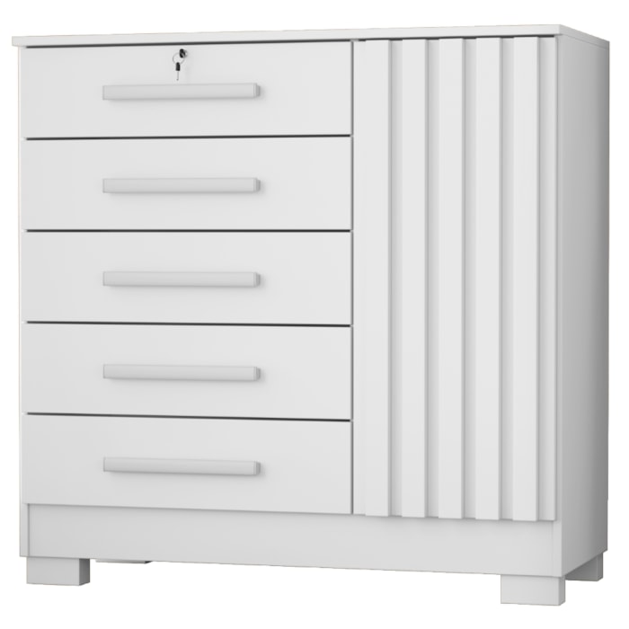 Comoda 5 Gavetas 1 Porta 99 cm Mary Branco RUDK