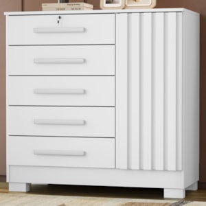 Comoda 5 Gavetas 1 Porta 99 cm Mary Branco RUDK