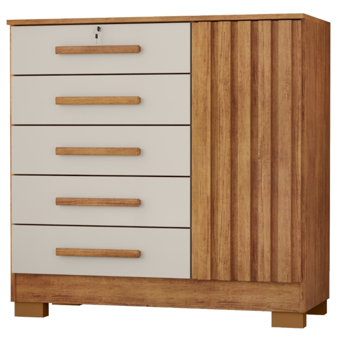 Comoda 5 Gavetas 1 Porta 99 cm Mary Cedro Areia RUDK