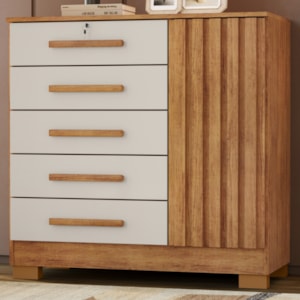 Comoda 5 Gavetas 1 Porta 99 cm Mary Cedro Areia RUDK