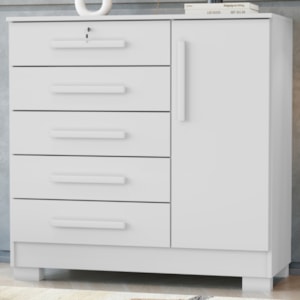 Comoda 5 Gavetas 1 Porta 99 cm Vitoria Branco RUDK