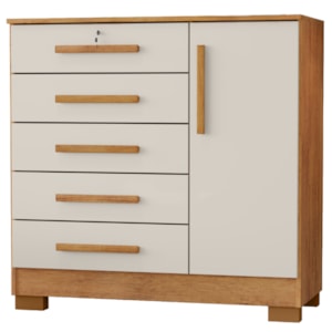 Comoda 5 Gavetas 1 Porta 99 cm Vitoria Cedro Areia RUDK