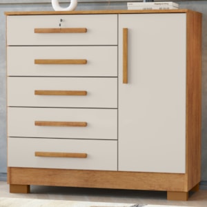 Comoda 5 Gavetas 1 Porta 99 cm Vitoria Cedro Areia RUDK