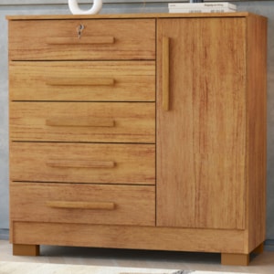 Comoda 5 Gavetas 1 Porta 99 cm Vitoria Cedro RUDK