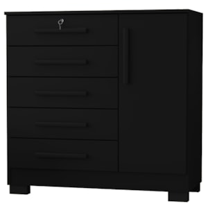 Comoda 5 Gavetas 1 Porta 99 cm Vitoria Preto RUDK