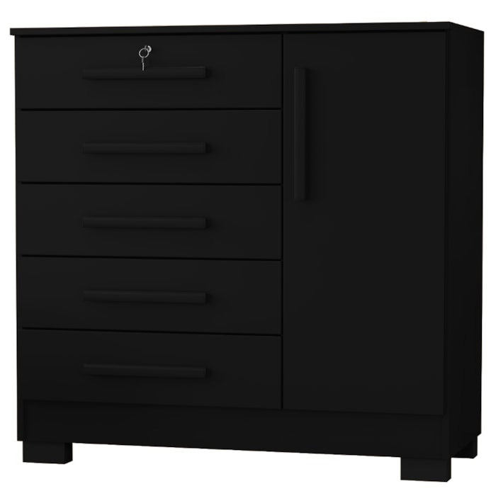 Comoda 5 Gavetas 1 Porta 99 cm Vitoria Preto RUDK