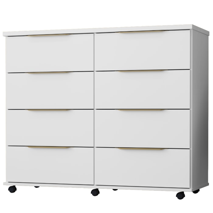 Comoda 8 Gavetas Com Rodizios 121 cm Athenas Branco RUDK