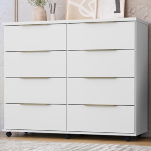 Comoda 8 Gavetas Com Rodizios 121 cm Athenas Branco RUDK