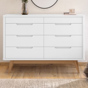 Comoda 8 Gavetas Pes Madeira 135 cm Vicenza Branco DCASA