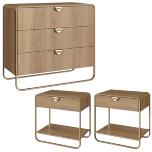 Comoda E 02 Mesas de Cabeceira Organica Hanover Dourado Artesano