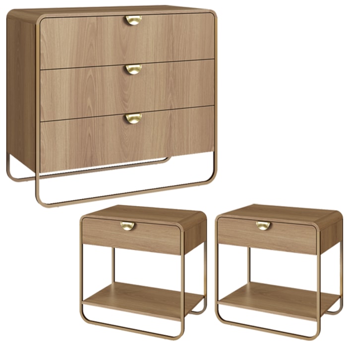 Comoda E 02 Mesas de Cabeceira Organica Hanover Dourado Artesano