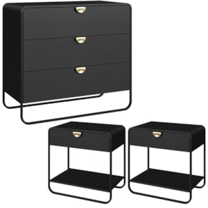 Comoda E 02 Mesas de Cabeceira Organica Nero Preto Artesano