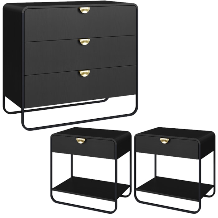 Comoda E 02 Mesas de Cabeceira Organica Nero Preto Artesano