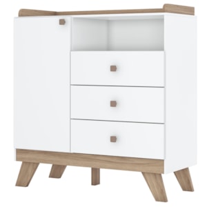 Comoda Infantil 1 Porta 3 Gavetas 98 cm Confete Branco Jequitiba Henn