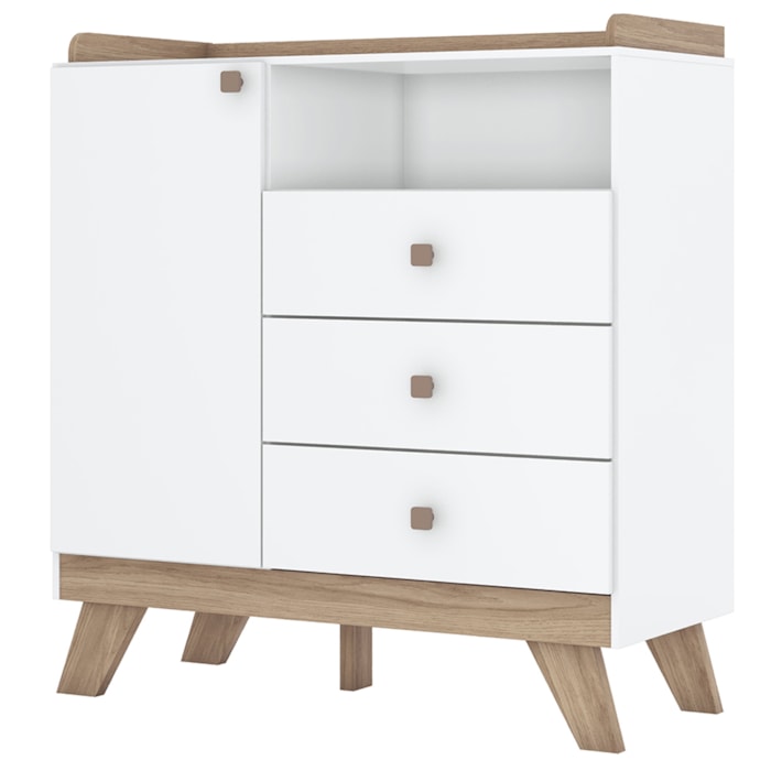 Comoda Infantil 1 Porta 3 Gavetas 98 cm Confete Branco Jequitiba Henn