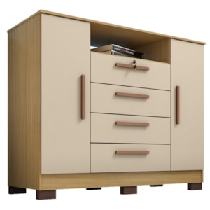 Comoda Rack 2P 4G Madri 121 cm Carvalho Am Off White INCP Comoda Rack 2P 4G Madri 121 cm Carvalho Am Off White INCP